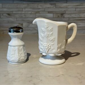 Vintage Westmoreland Grape Panel Milk Glass Creamer and Shaker
